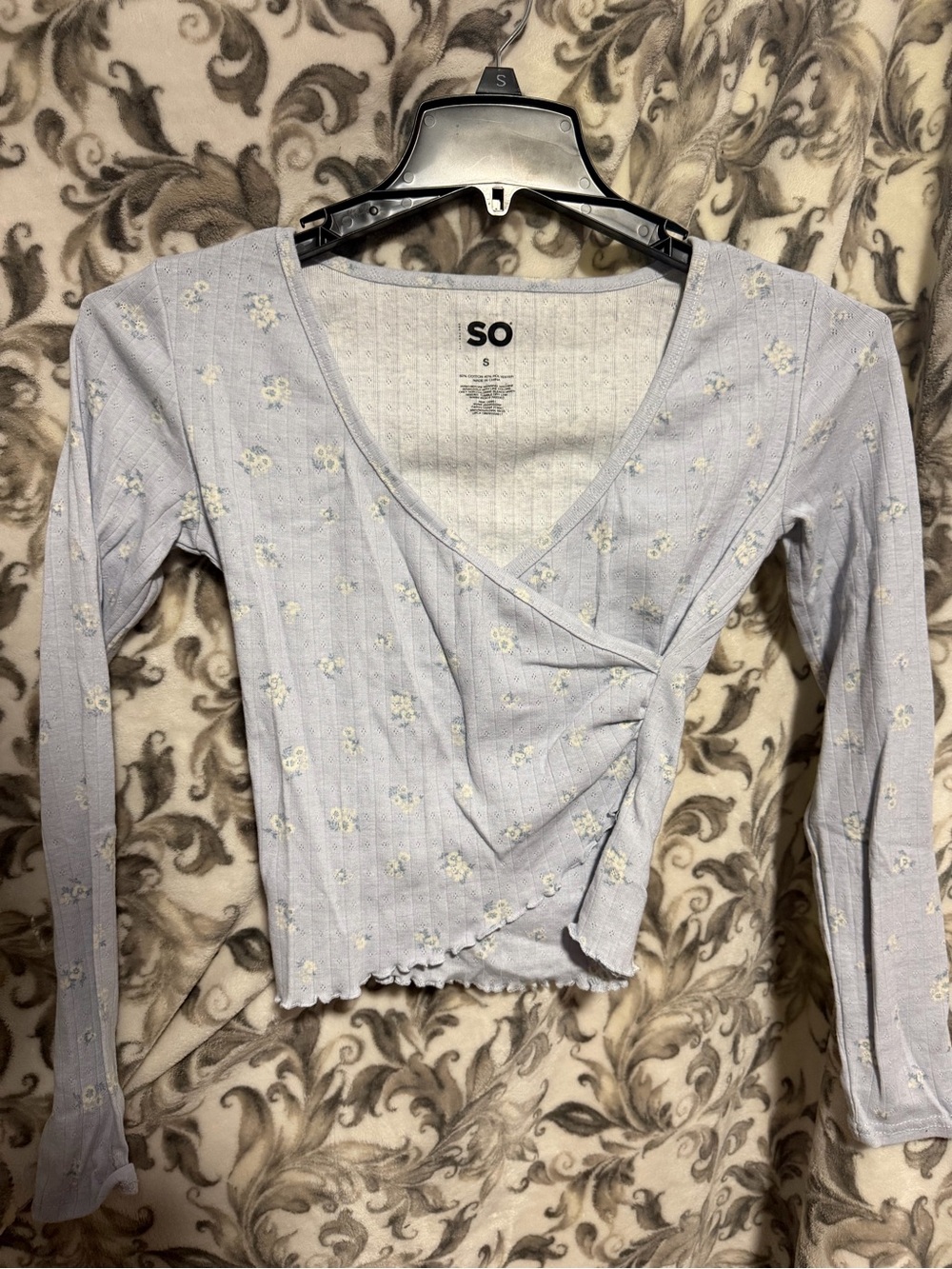 SO Lavender Floral Wrap Ribbed Crop Top
